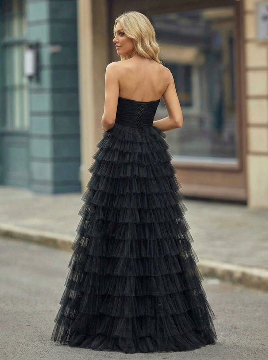 Ball-Gown/Princess Sweetheart Floor-Length Tulle Prom Dresses With Pleated