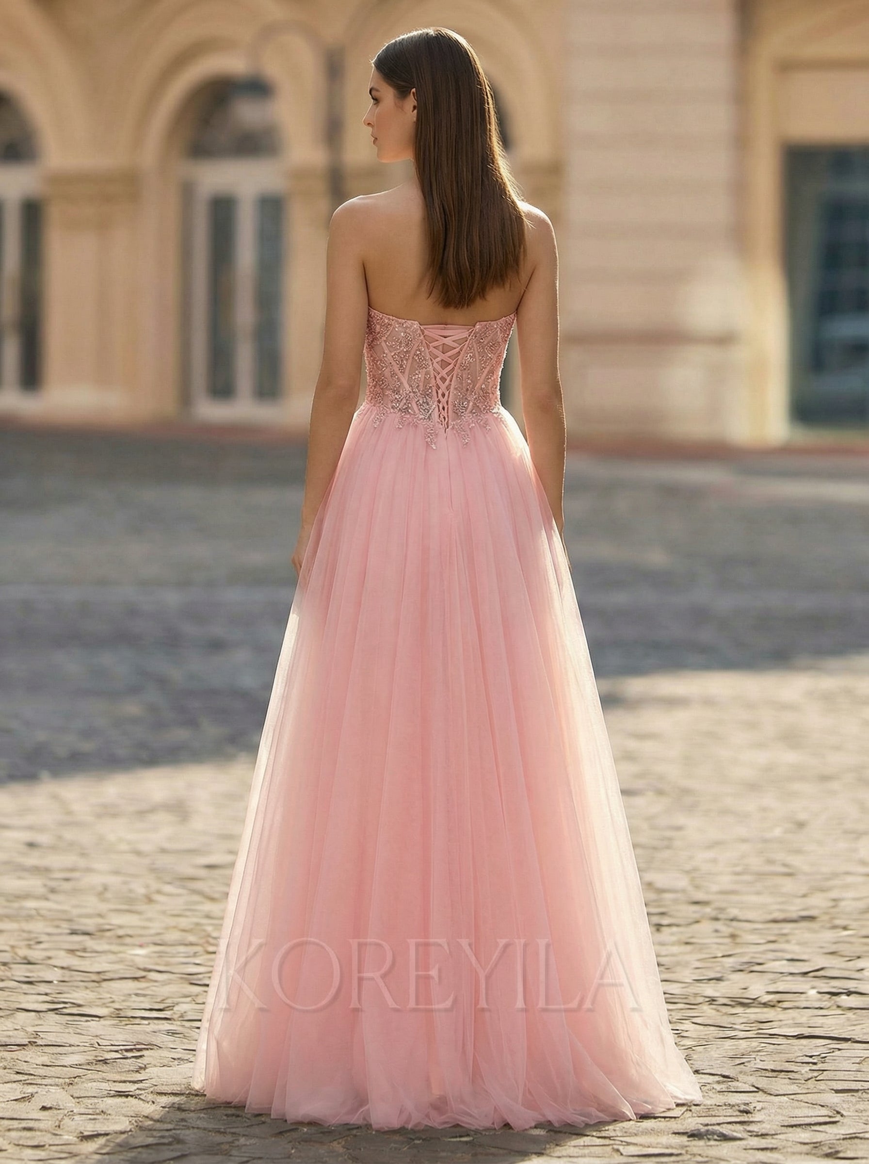 Strapless Sweetheart Rhinestone Sequins Tulle Ball-Gown/Princess Maxi Dress