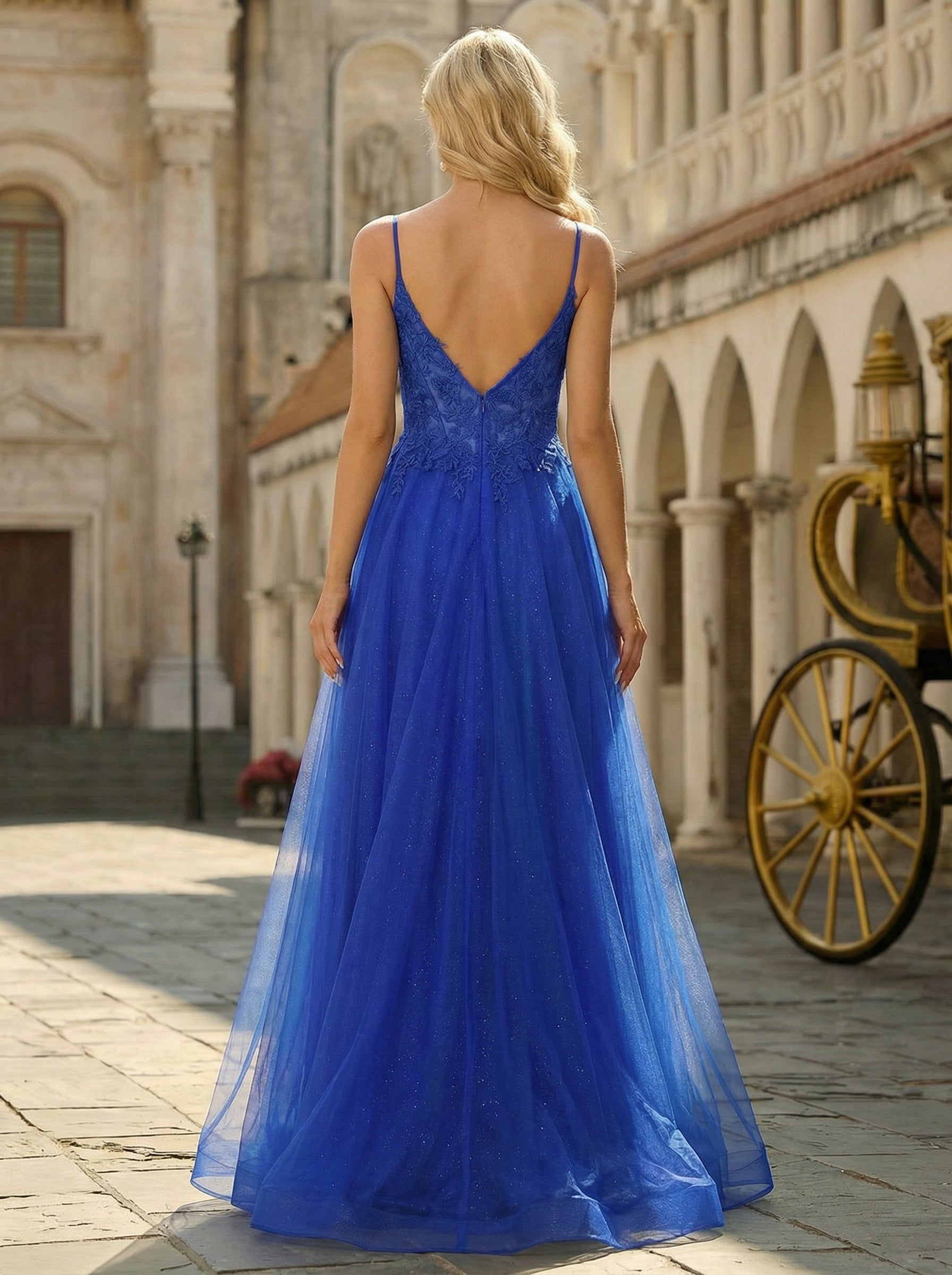 A-line Sleeveless Sweep Train Tulle Maxi Dress With Appliques Lace