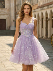 Ball-Gown/Princess Sleeveless Short Tulle Homecoming Dress With Sequins