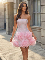 A-line Straight Short Lace Homecoming Dress With Ruffle