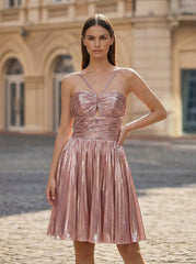 A-Line Spaghetti Straps Short Metallic Homecoming Dress
