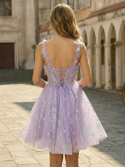 Ball-Gown/Princess Sleeveless Short Tulle Homecoming Dress With Sequins