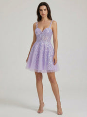 Ball-Gown/Princess Sleeveless Short Tulle Homecoming Dress With Sequins