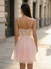 A-line Short Tulle Homecoming Dress With Sequins
