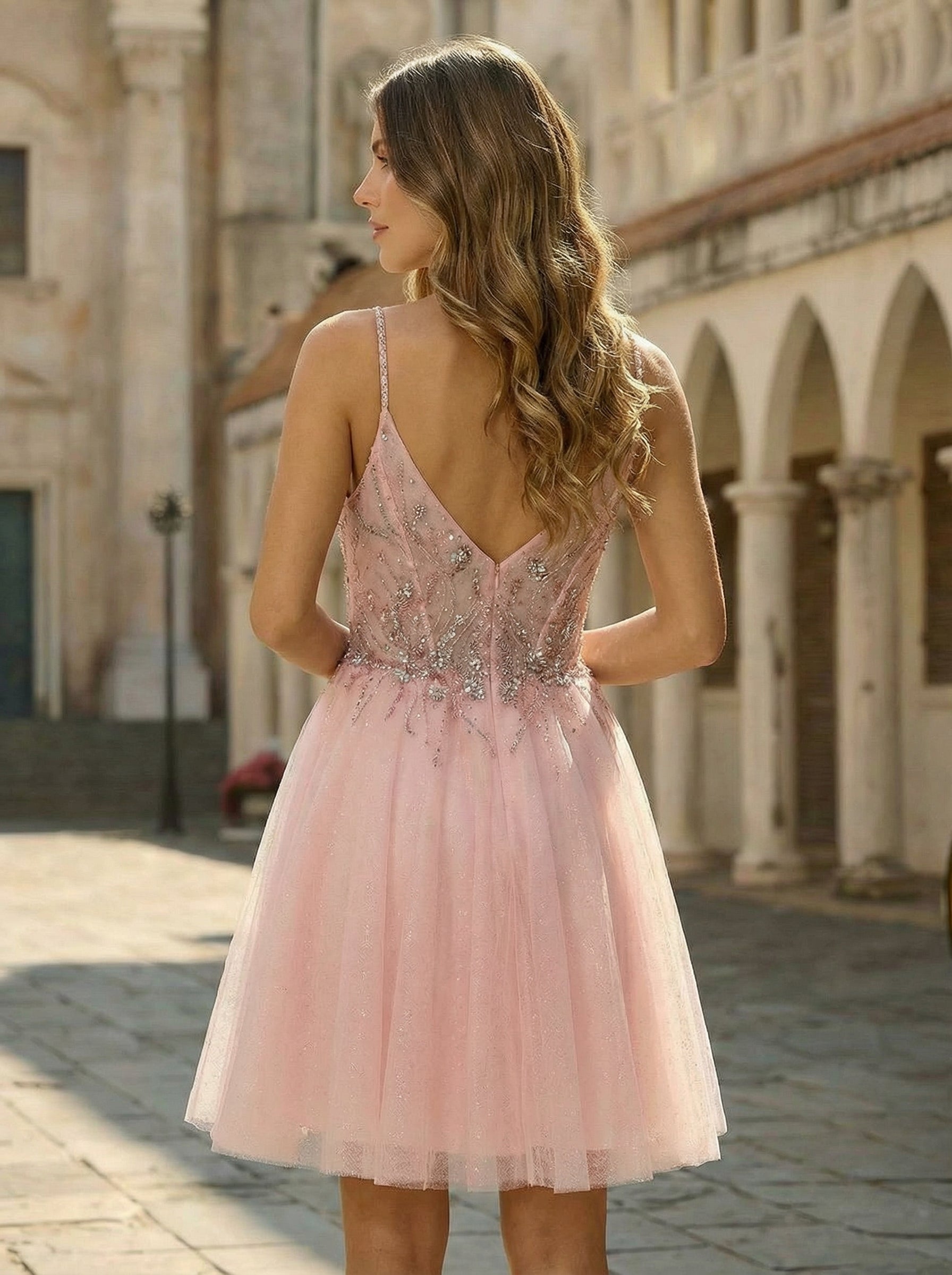 A-line Short Tulle Homecoming Dress With Sequins