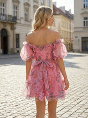 Ball-Gown/Princess Short Sleeve Short Tulle Homecoming Dress With Ruffle