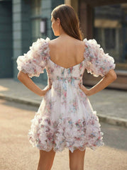 Ball-Gown/Princess Short Sleeve Short Tulle Homecoming Dress With Ruffle