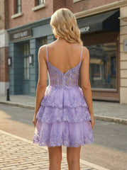 Ball-Gown/Princess Spaghetti Straps Short Tulle Homecoming Dress With Sequins