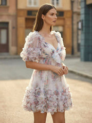 Ball-Gown/Princess Short Sleeve Short Tulle Homecoming Dress With Ruffle