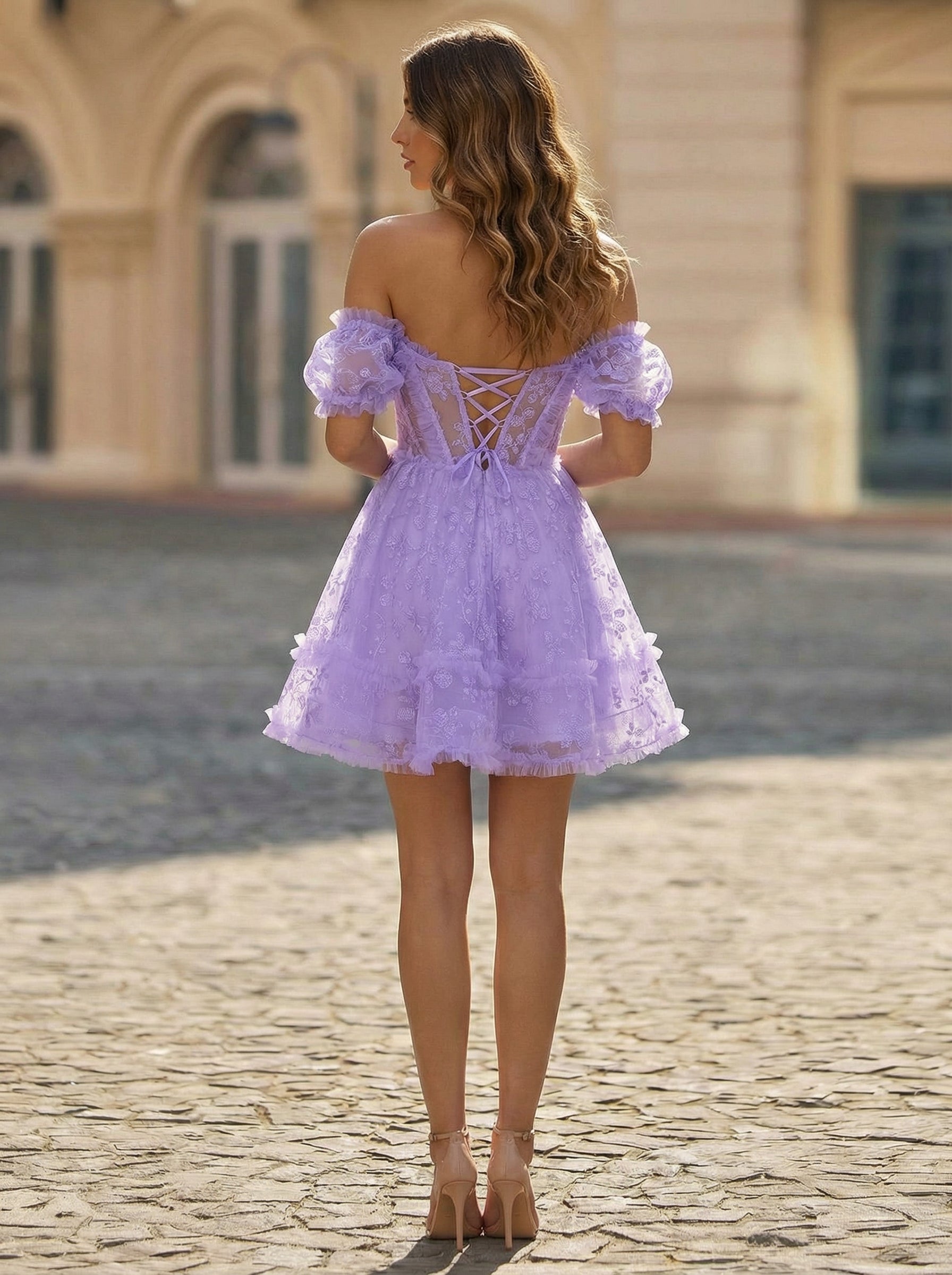 A-line Sweetheart Short Lace Mini Dress With Ruffle