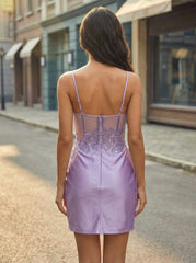 Sheath/Column Sleeveless Short Jersey Homecoming Dress With Sequins