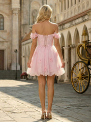 Ball-Gown/Princess  Short Tulle Homecoming Dress With 3D Floral