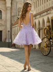 Ball-Gown/Princess Sleeveless Short Tulle Homecoming Dress With Appliques