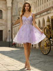 Ball-Gown/Princess Sleeveless Short Tulle Homecoming Dress With Appliques