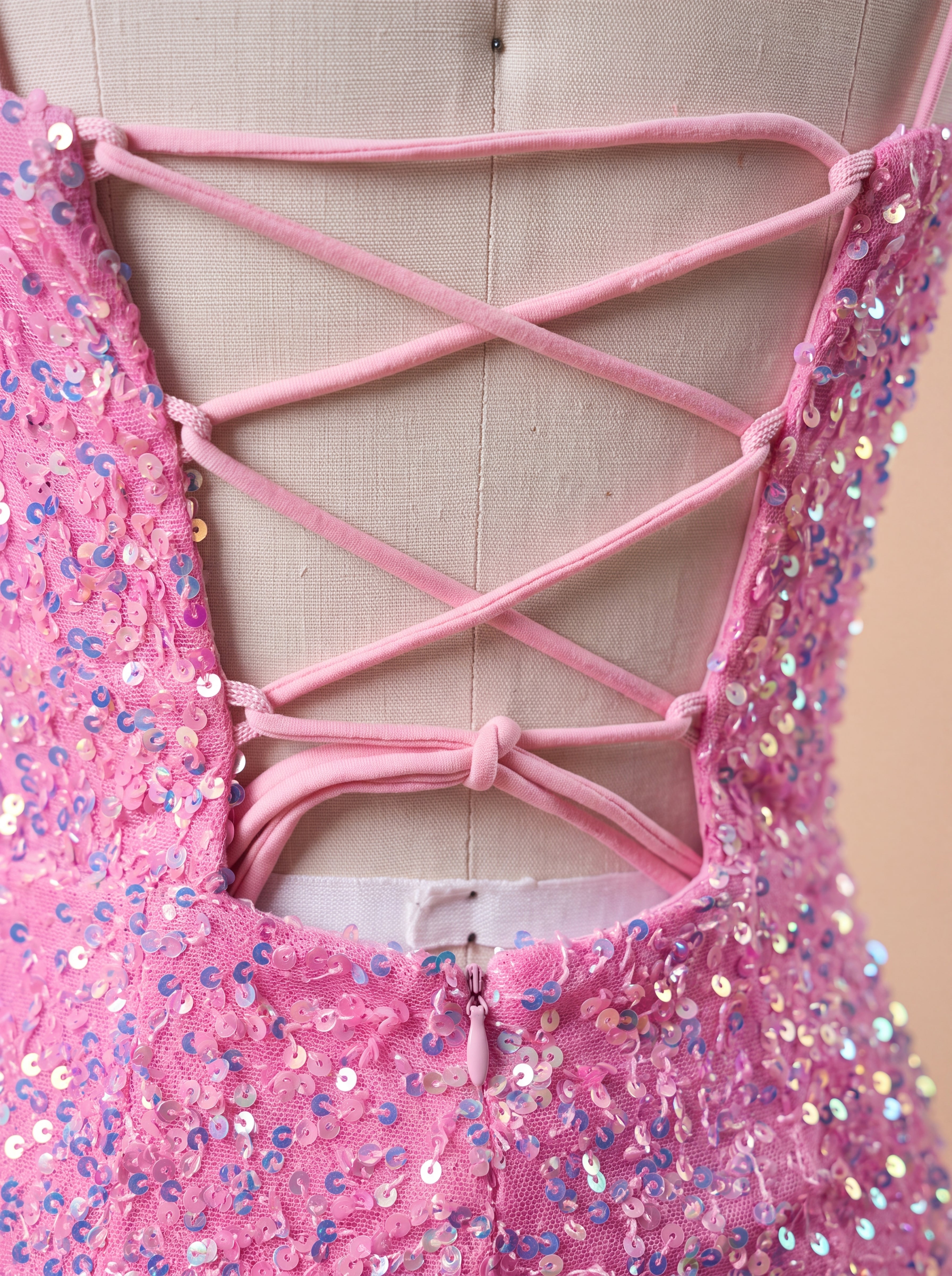 The "Y2K Dream" Pink Sequin Lace-Up Mini | HoCo & Party