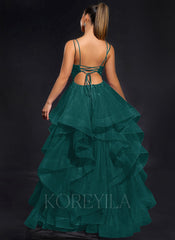 Ball-Gown/Princess Scoop Floor-Length Tulle Maxi Dresses With Rhinestone Beading