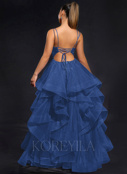 Ball-Gown/Princess Scoop Floor-Length Tulle Maxi Dresses With Rhinestone Beading