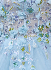 3D Floral Applique Off the Shoulder Corset Tulle Ball-Gown Maxi Dress