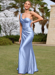 Convertible One Shoulder Ruched Corset Sheath Maxi Dress With Slit