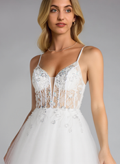Ball-Gown/Princess V-Neck Short Tulle Mini Dress With Beading Sequins