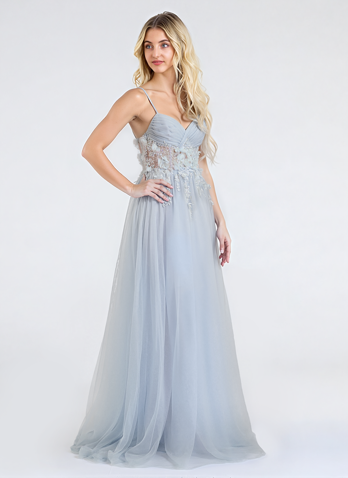 Ball-Gown/Princess V-Neck Floor-Length Jersey Maxi Dresses With Sequins 3D Floral