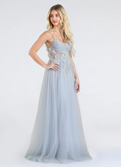 Ball-Gown/Princess V-Neck Floor-Length Jersey Maxi Dresses With Sequins 3D Floral
