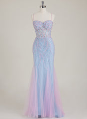Spaghetti Straps Sweetheart Rhinestone Sequins Tulle Trumpet/Mermaid Maxi Dress