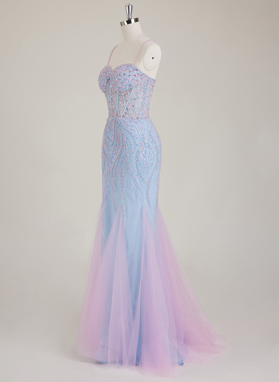 Spaghetti Straps Sweetheart Rhinestone Sequins Tulle Trumpet/Mermaid Maxi Dress