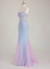 Spaghetti Straps Sweetheart Rhinestone Sequins Tulle Trumpet/Mermaid Maxi Dress