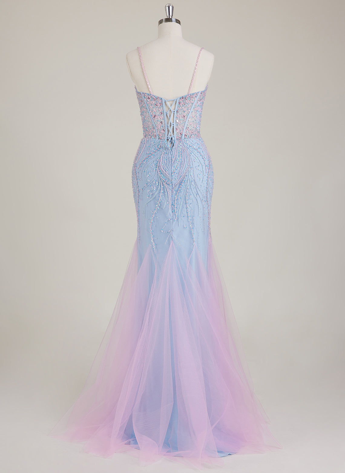 Spaghetti Straps Sweetheart Rhinestone Sequins Tulle Trumpet/Mermaid Maxi Dress