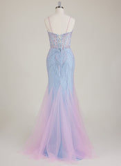 Spaghetti Straps Sweetheart Rhinestone Sequins Tulle Trumpet/Mermaid Maxi Dress