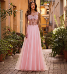 Strapless Sweetheart Rhinestone Sequins Tulle Ball-Gown/Princess Maxi Dress