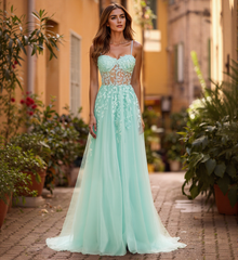 Sleeveless Sweetheart 3D Floral Tulle Trumpet/Mermaid Maxi Dress