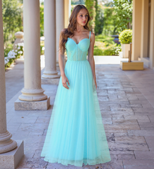 Sleeveless Spaghetti Straps Sweetheart Pleated Tulle A-line Maxi Dress