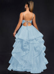 Ball-Gown/Princess Scoop Floor-Length Tulle Maxi Dresses With Rhinestone Beading