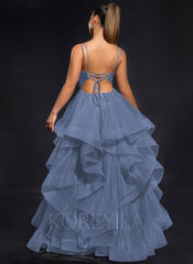 Ball-Gown/Princess Scoop Floor-Length Tulle Maxi Dresses With Rhinestone Beading