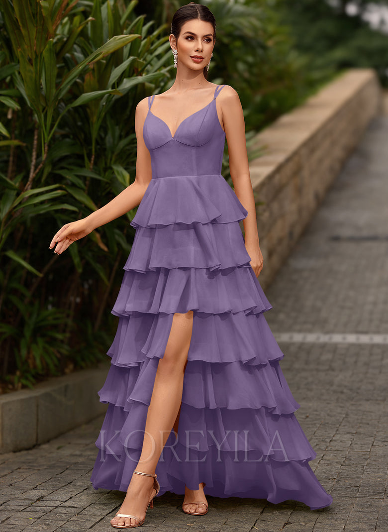 tahiti purple dress Ruffled Spaghetti Strap A-Line Chiffon Bridesmaid Dress in Tahiti, Tahiti / 8