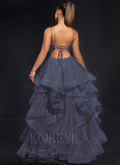 Ball-Gown/Princess Scoop Floor-Length Tulle Maxi Dresses With Rhinestone Beading