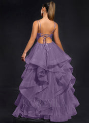 Ball-Gown/Princess Scoop Floor-Length Tulle Maxi Dresses With Rhinestone Beading