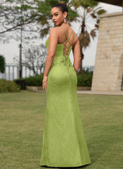 Glitter Lace Up Back Sweetheart Ruched Mermaid Maxi Dress With Slit