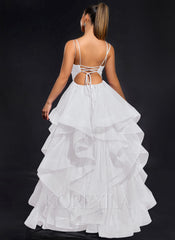 Ball-Gown/Princess Scoop Floor-Length Tulle Maxi Dresses With Rhinestone Beading