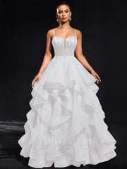 Ball-Gown/Princess Scoop Floor-Length Tulle Maxi Dresses With Rhinestone Beading