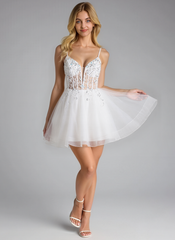 Ball-Gown/Princess V-Neck Short Tulle Mini Dress With Beading Sequins