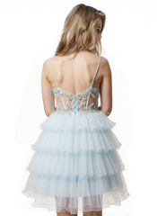 Ball-Gown/Princess Scoop Short Tulle Mini Dress With Rhinestone Sequins Beading