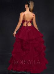 Ball-Gown/Princess Scoop Floor-Length Tulle Maxi Dresses With Rhinestone Beading