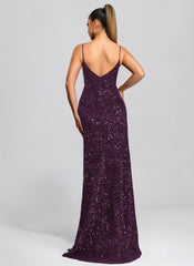 Trumpet/Mermaid V-Neck Sweep Train Sequin Maxi Dresses With Sequins Appliques Lace