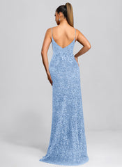 Trumpet/Mermaid V-Neck Sweep Train Sequin Maxi Dresses With Sequins Appliques Lace