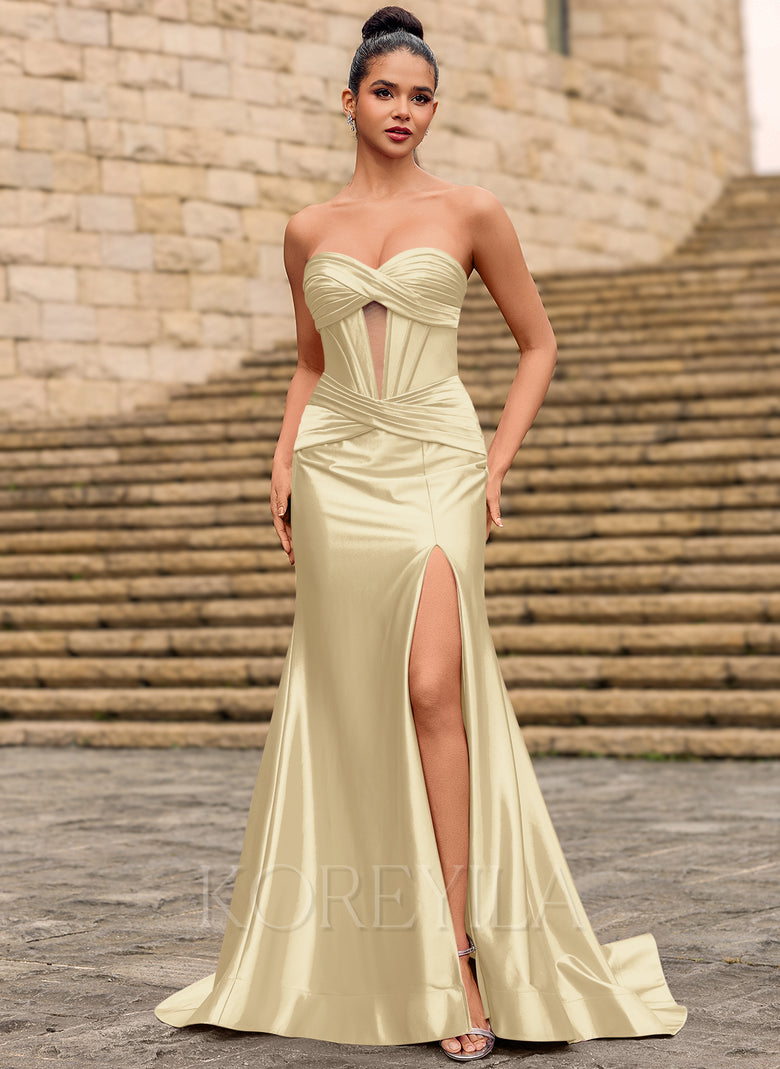 Sweetheart Ruched Corset Mermaid Maxi Dress With Cutout Slit – KOREYILA