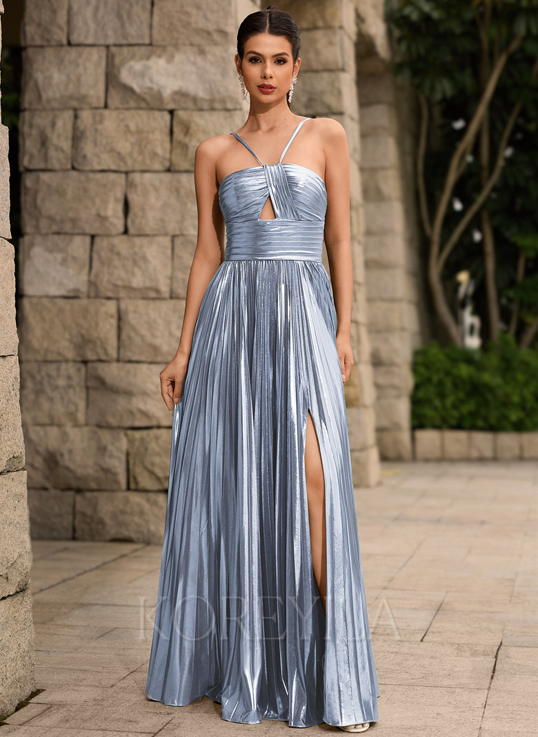 slate blue maxi dress Plus Size Satin Dress with Rhinestone Brooch -4497W SLATE BLUE / 20W main image 0